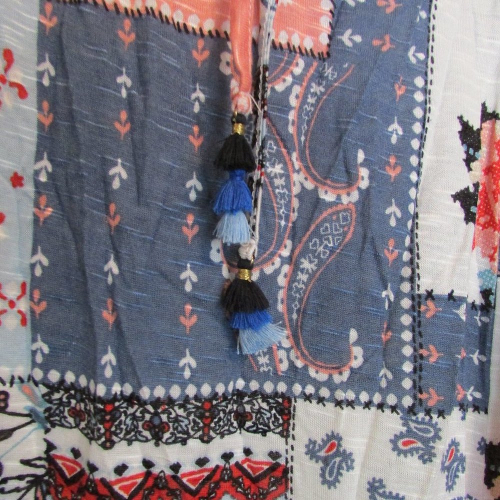 American Rag Boho Patchwork Tank Tie Neck Blue - Picture 3 of 7